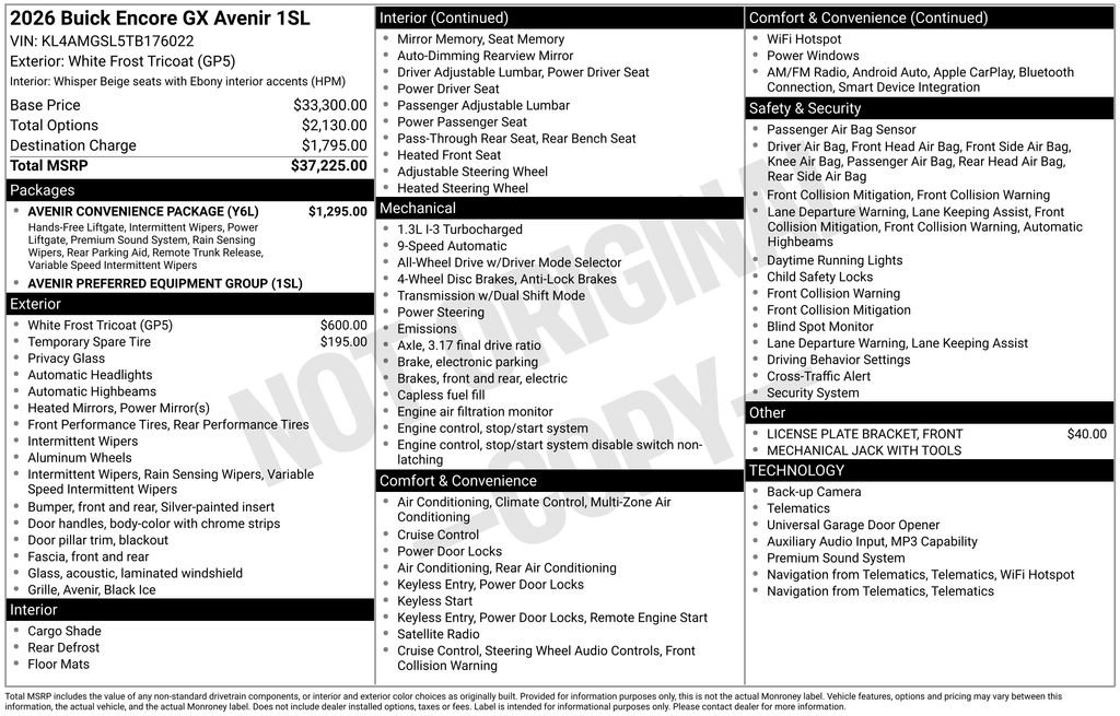 New 2026 Buick Encore GX Avenir w/ Avenir Convenience Package AWD/4WD image 5