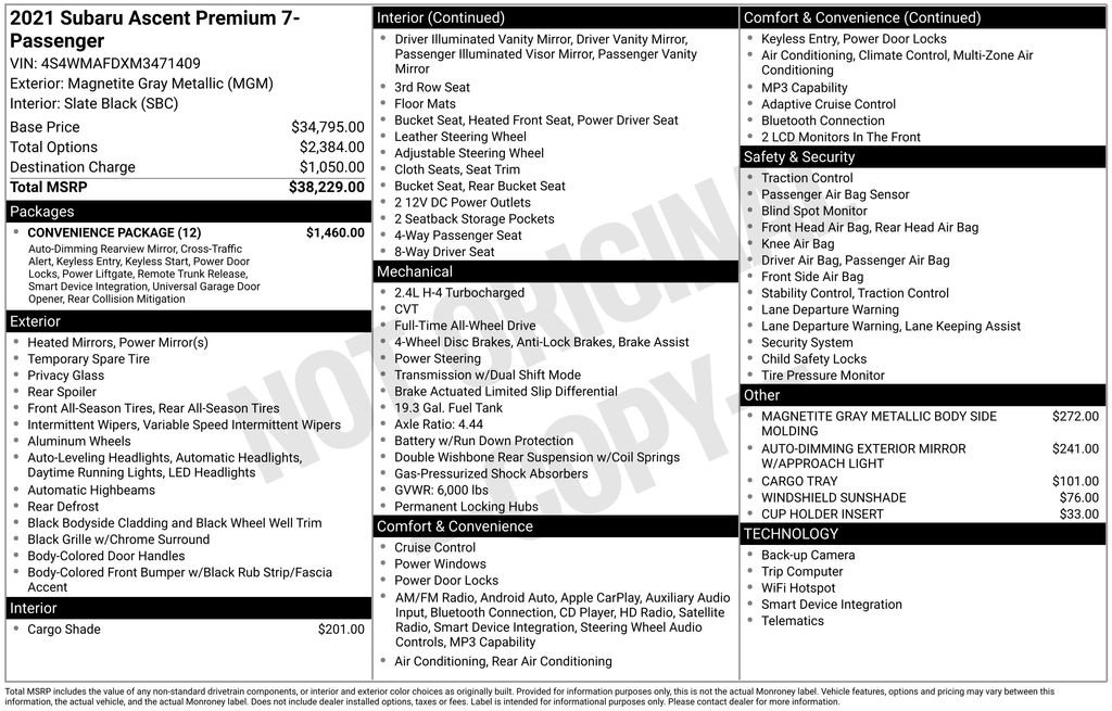 Used 2021 Subaru Ascent Premium w/ Convenience Package image 11
