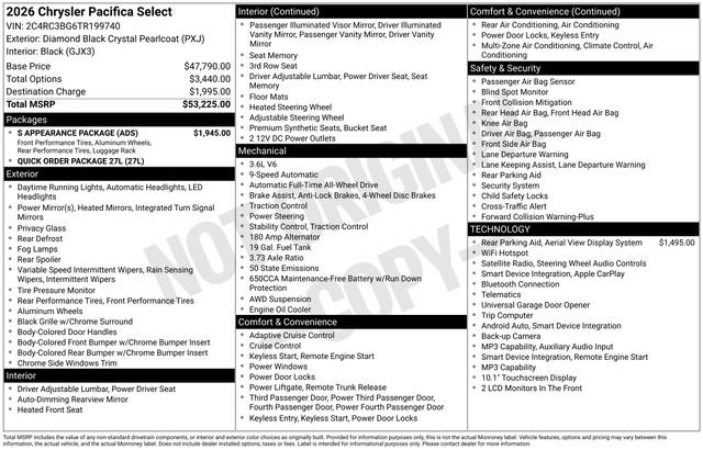 New 2026 Chrysler Pacifica Select w/ S Appearance Package AWD/4WD image 37