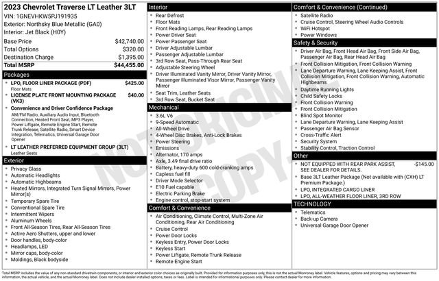 Certified 2023 Chevrolet Traverse LT w/ LPO, Floor Liner Package image 34