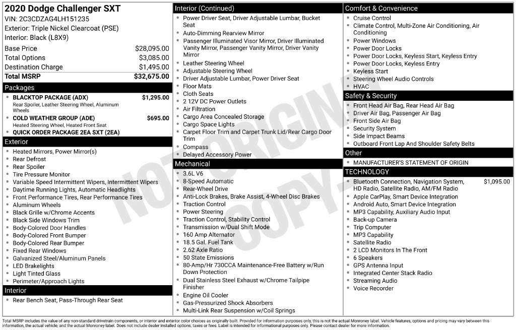 Used 2020 Dodge Challenger SXT w/ Blacktop Package RWD image 10
