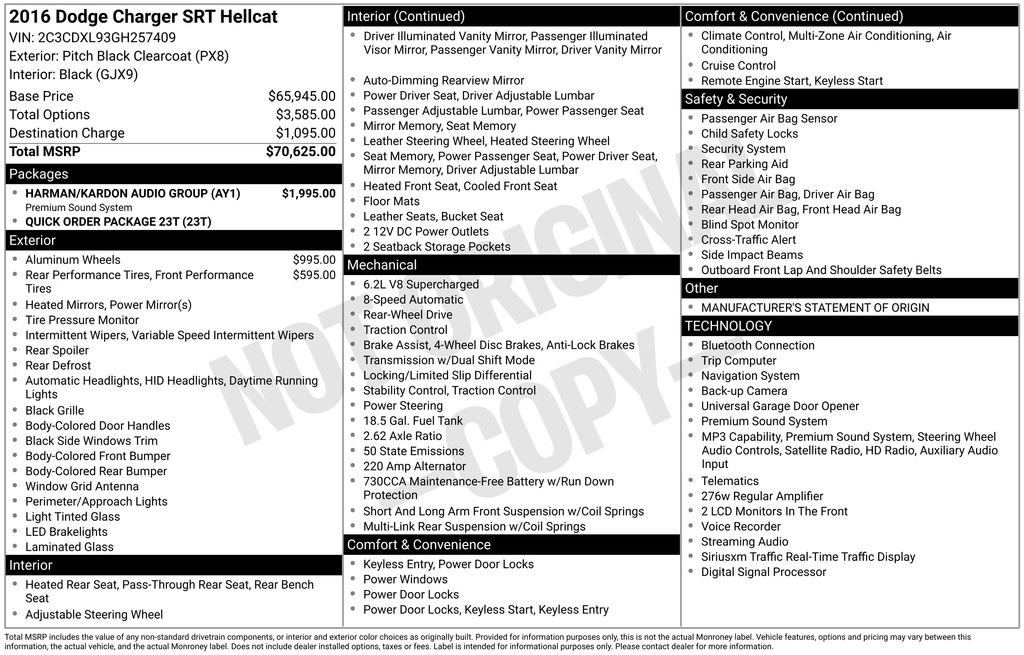 Used 2016 Dodge Charger SRT Hellcat w/ Harman/Kardon Audio Group RWD image 5