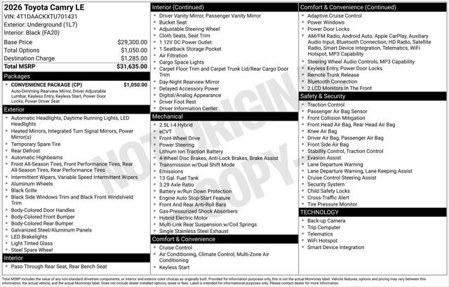 Certified 2026 Toyota Camry LE w/ Convenience Package FWD image 25