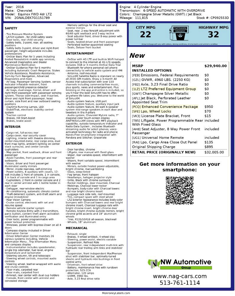 Used 2016 Chevrolet Equinox LTZ w/ Enhanced Convenience Package image 2