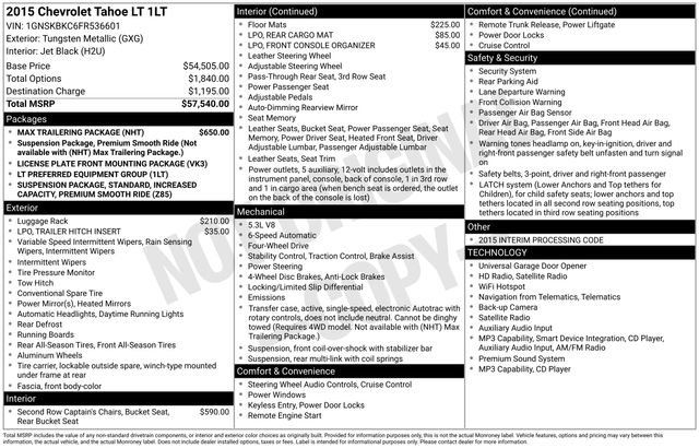 Used 2015 Chevrolet Tahoe LT w/ Max Trailering Package AWD/4WD image 49