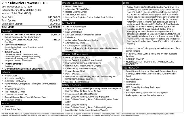 New 2027 Chevrolet Traverse LT w/ Driver Confidence Package FWD image 4