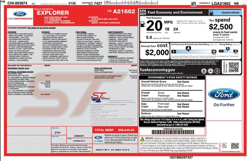 Used 2020 Ford Explorer ST w/ Premium Technology Package AWD/4WD image 3