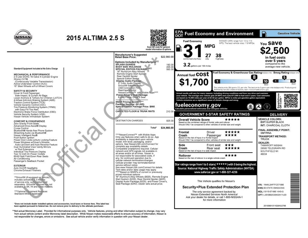 Used 2015 Nissan Altima 2.5 S w/ Special Edition Package image 47