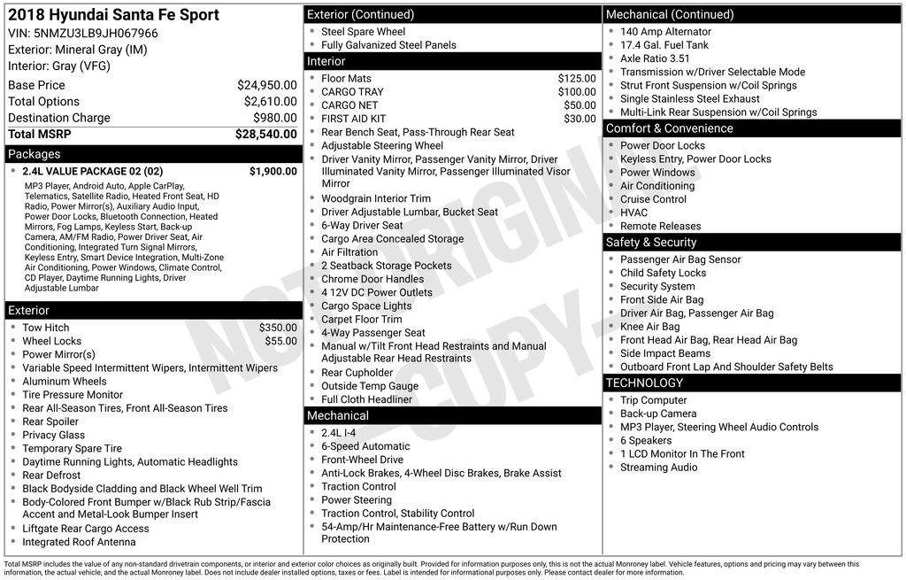 Used 2018 Hyundai Santa Fe Sport w/ 2.4L Value Package 02 FWD image 4