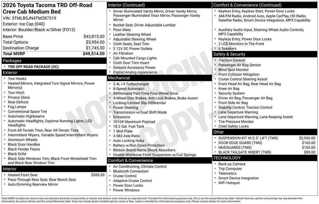 New 2026 Toyota Tacoma TRD Off-Road AWD/4WD image 7