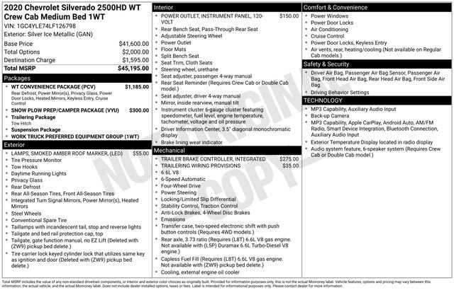 Used 2020 Chevrolet Silverado 2500 W/T w/ WT Convenience Package AWD/4WD image 33
