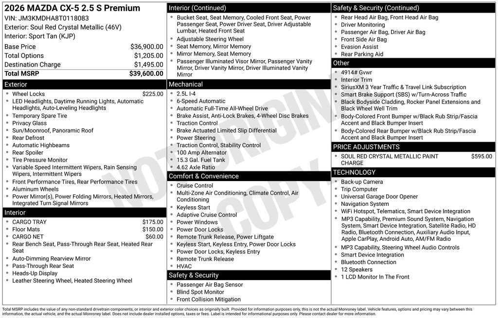 New 2026 MAZDA CX-5 2.5 S w/ Premium Package AWD/4WD image 35