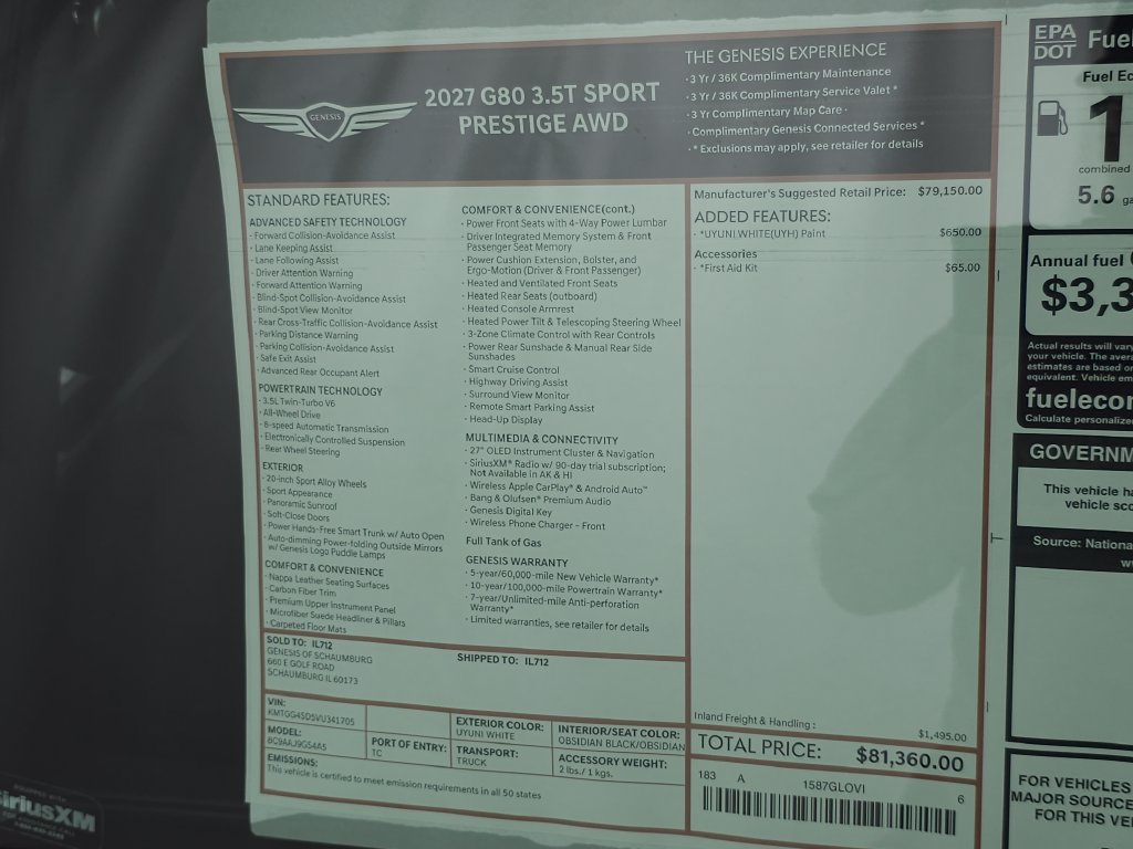 New 2027 Genesis G80 3.5T Sport Prestige AWD/4WD image 32
