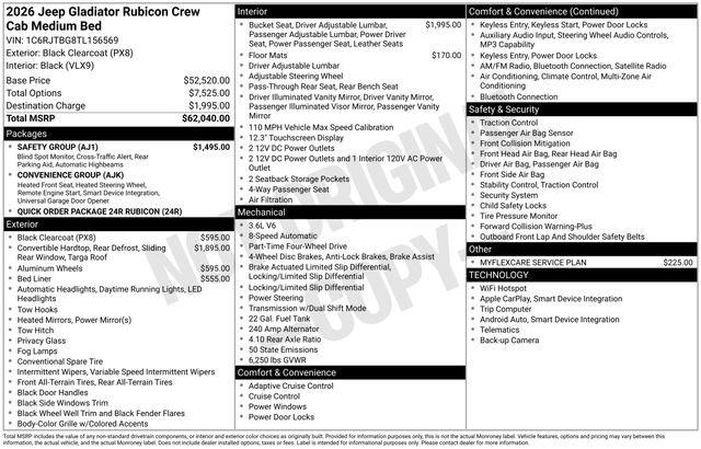 Used 2026 Jeep Gladiator Rubicon w/ Safety Group AWD/4WD image 15