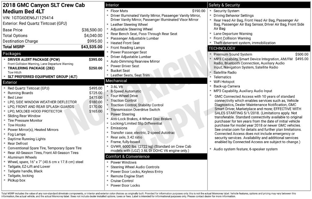 Used 2018 GMC Canyon SLT w/ Driver Alert Package AWD/4WD image 17