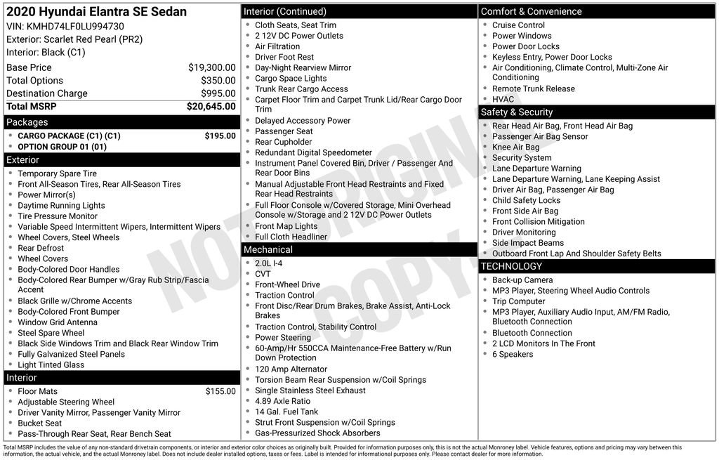 Used 2020 Hyundai Elantra SE w/ Cargo Package (C1) FWD image 29