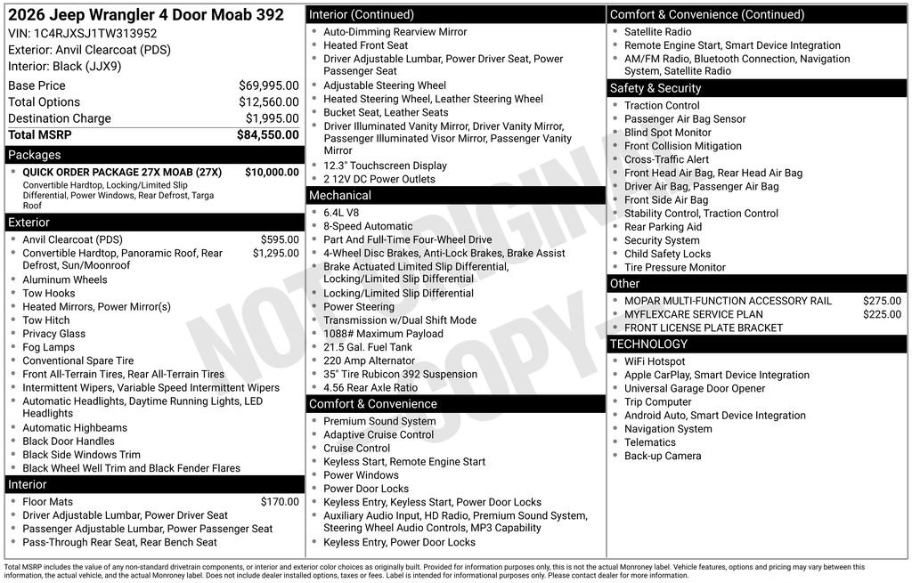 New 2026 Jeep Wrangler Unlimited Rubicon 392 w/ Quick Order Package 27X Moab AWD/4WD image 45