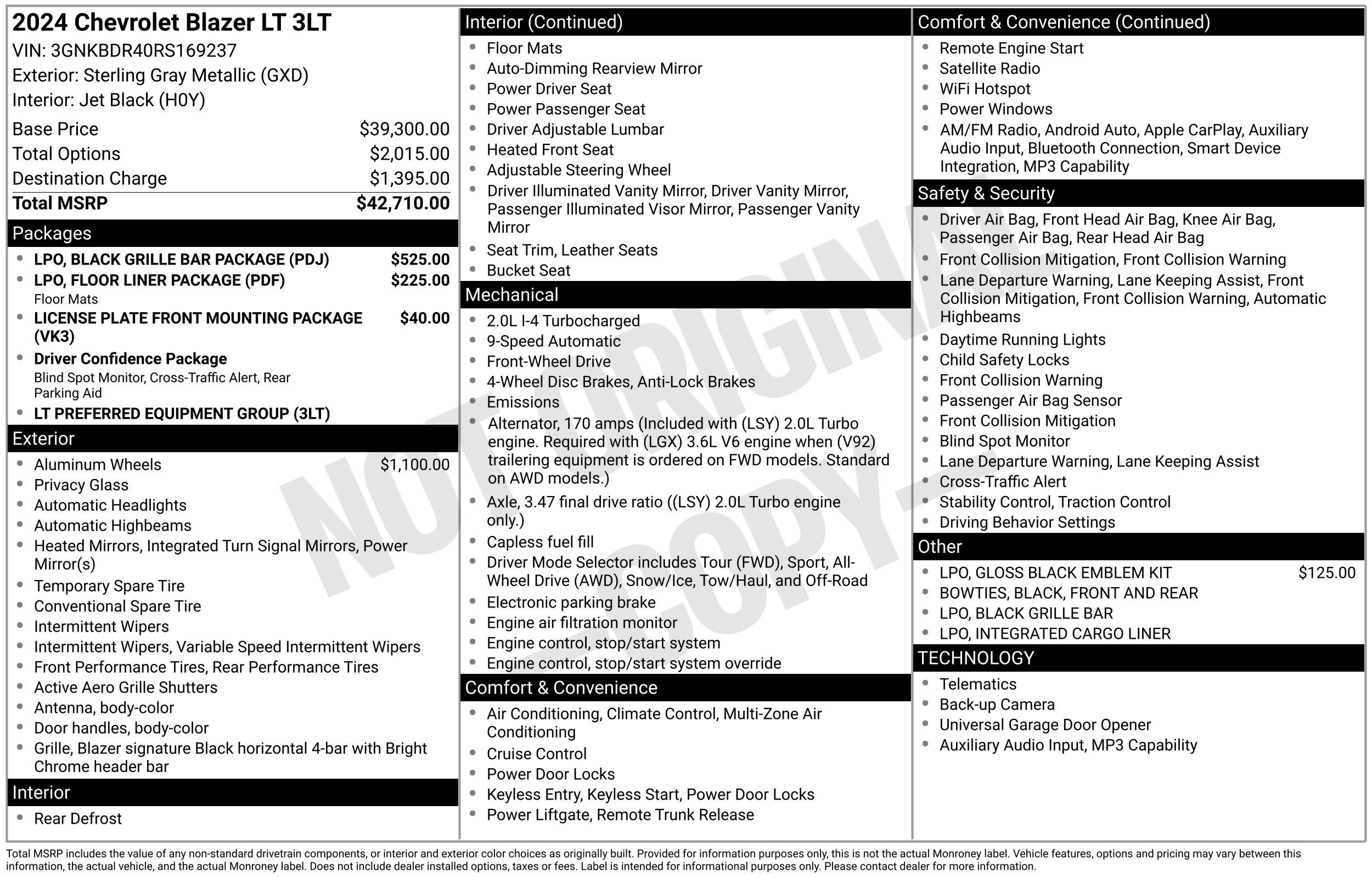 Used 2024 Chevrolet Blazer LT w/ LPO, Black Grille Bar Package FWD image 30