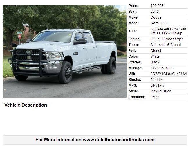 Used 2010 Dodge Ram 3500 Truck SLT w/ Luxury Group