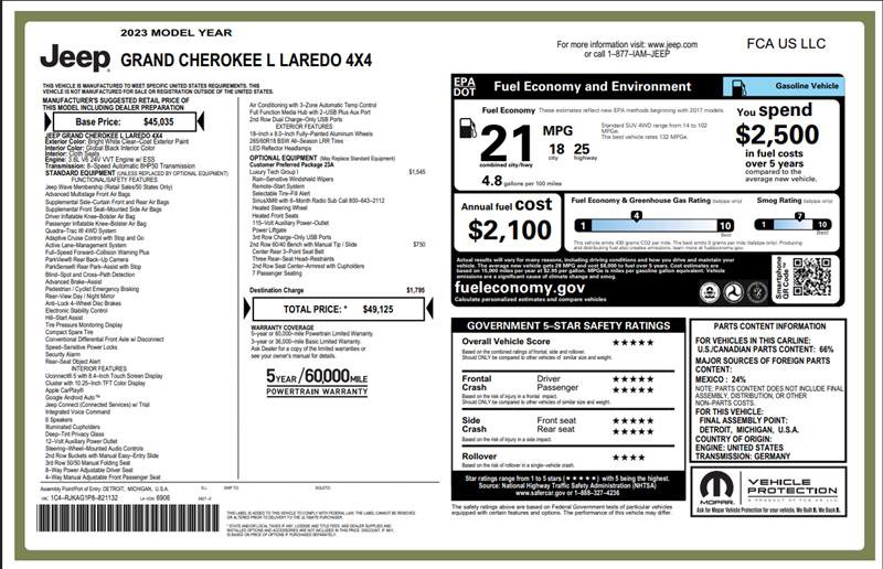 Used 2023 Jeep Grand Cherokee L Laredo w/ Luxury Tech Group I AWD/4WD image 3