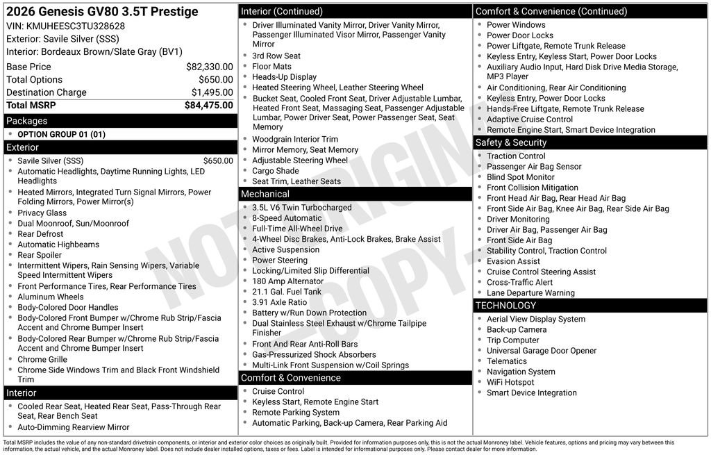 New 2026 Genesis GV80 3.5T Prestige AWD/4WD image 2