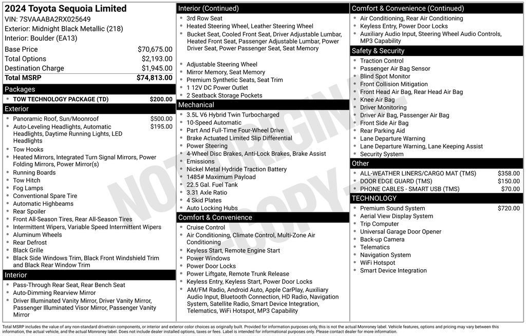 Used 2024 Toyota Sequoia Limited w/ Tow Technology Package AWD/4WD image 2