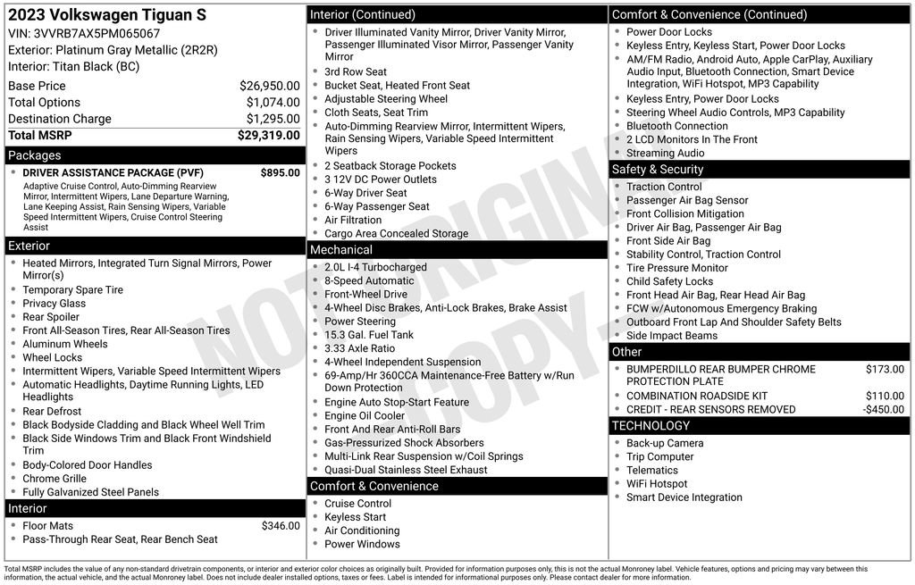 Used 2023 Volkswagen Tiguan S w/ Driver Assistance Package FWD image 2