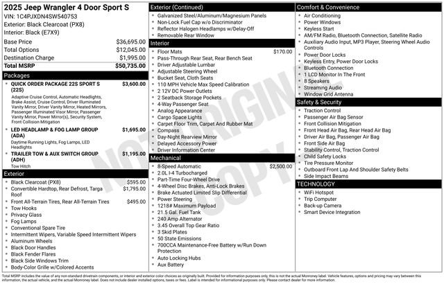 New 2025 Jeep Wrangler Unlimited Sport AWD/4WD image 11