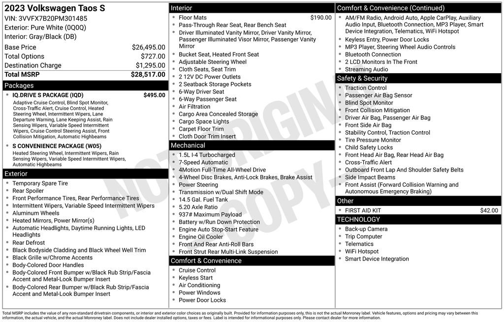 Used 2023 Volkswagen Taos S w/ IQ Drive S Package image 13