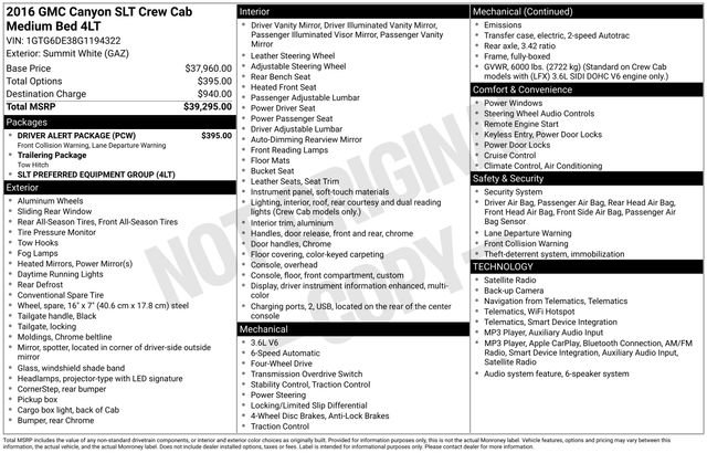 Used 2016 GMC Canyon SLT w/ Driver Alert Package AWD/4WD image 10