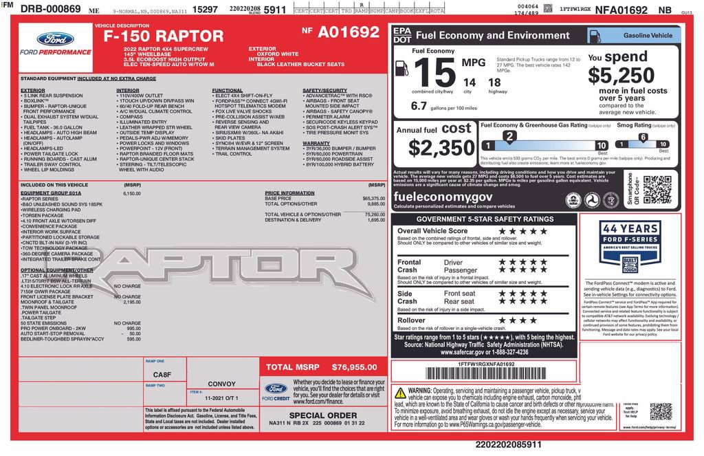 Used 2022 Ford F150 Raptor w/ Equipment Group 801A High AWD/4WD image 10
