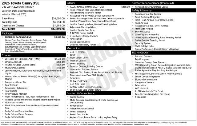 New 2026 Toyota Camry XSE w/ Premium Package FWD image 5