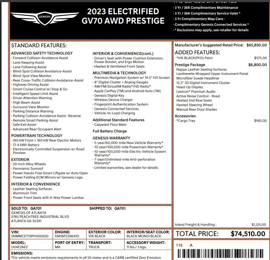 Used 2023 Genesis Electrified GV70 w/ Prestige Package AWD/4WD image 2