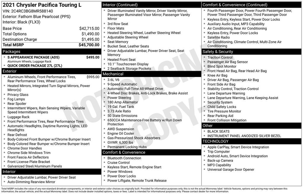 Used 2021 Chrysler Pacifica Touring-L w/ S Appearance Package AWD/4WD image 12