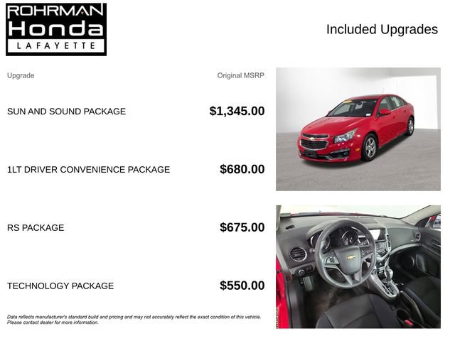 Used 2015 Chevrolet Cruze LT w/ Sun And Sound Package FWD image 4