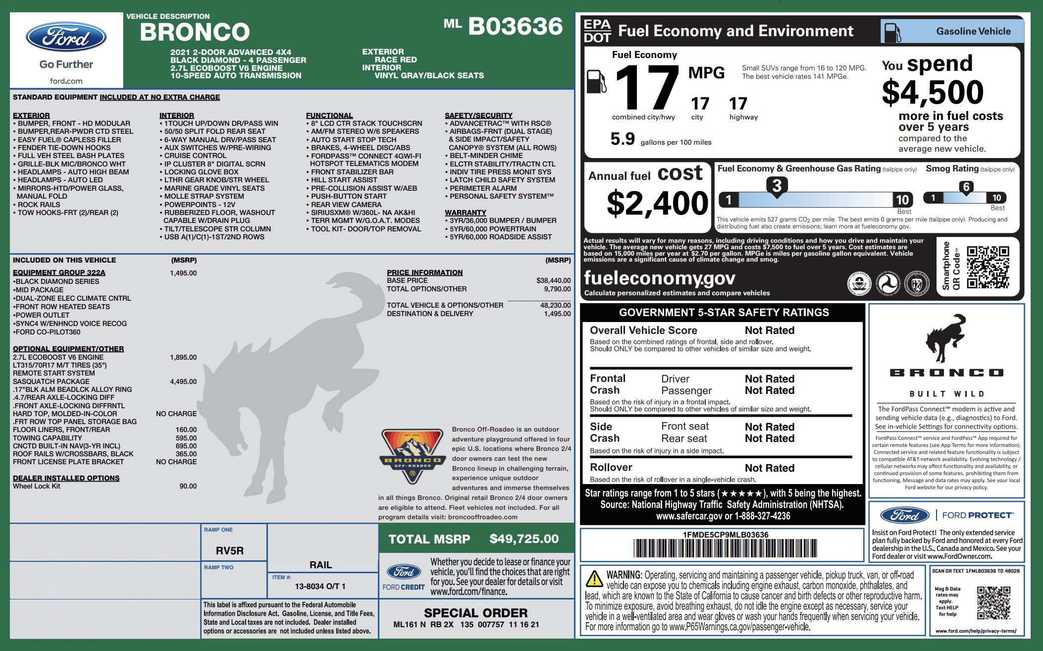 Used 2021 Ford Bronco Black Diamond w/ Sasquatch Package image 6