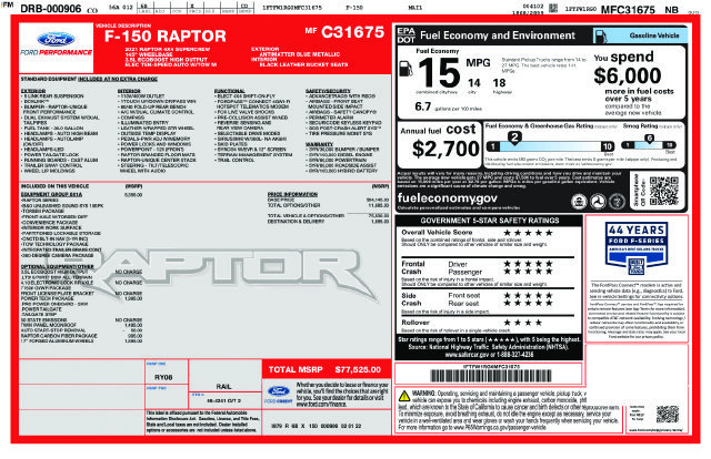 Certified 2021 Ford F150 Raptor w/ Equipment Group 801A High AWD/4WD image 6