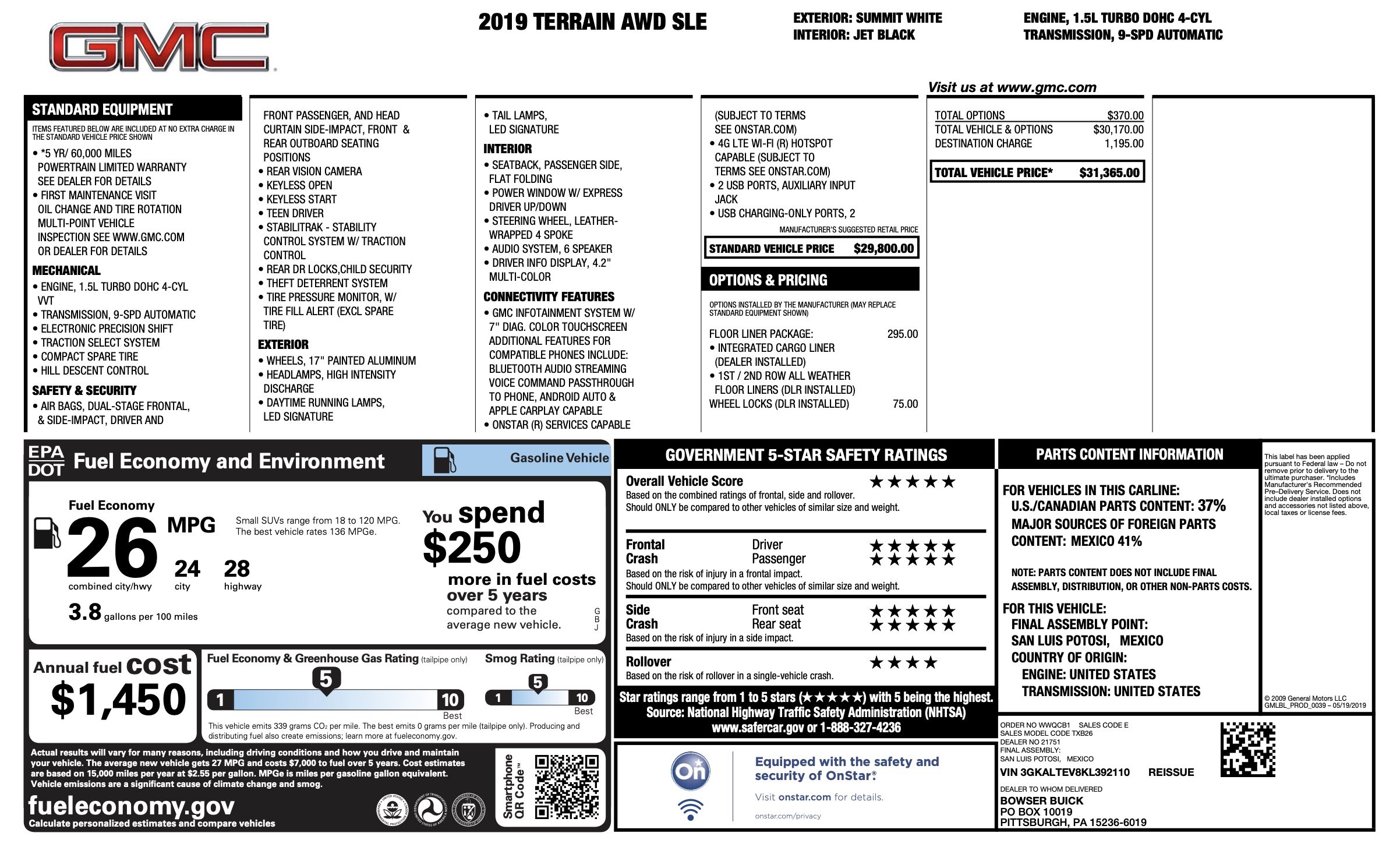 Used 2019 GMC Terrain SLE w/ LPO, Floor Liner Package image 4