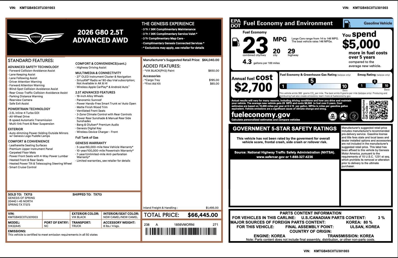 Certified 2026 Genesis G80 2.5T Advanced image 3