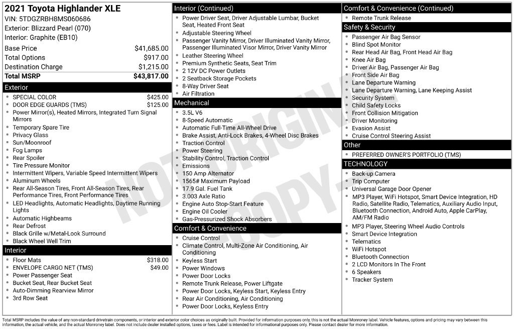 Certified 2021 Toyota Highlander XLE AWD/4WD image 23