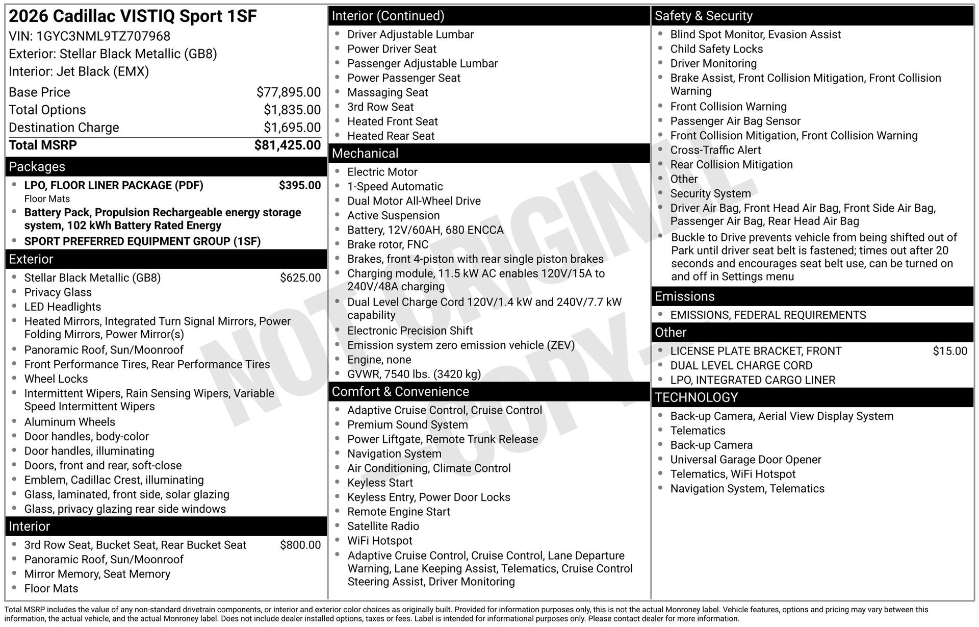 New 2026 Cadillac Vistiq Sport w/ LPO, Floor Liner Package image 36