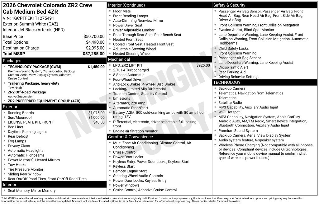 Used 2026 Chevrolet Colorado ZR2 w/ Technology Package AWD/4WD image 3