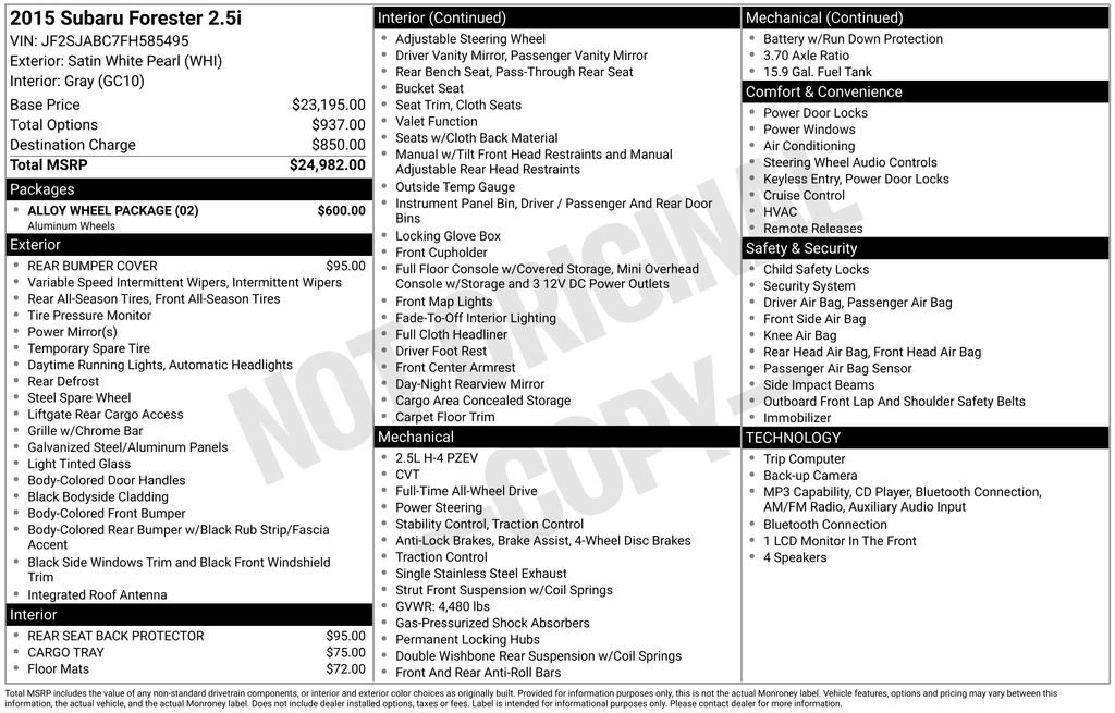 Used 2015 Subaru Forester 2.5i w/ Alloy Wheel Package image 2