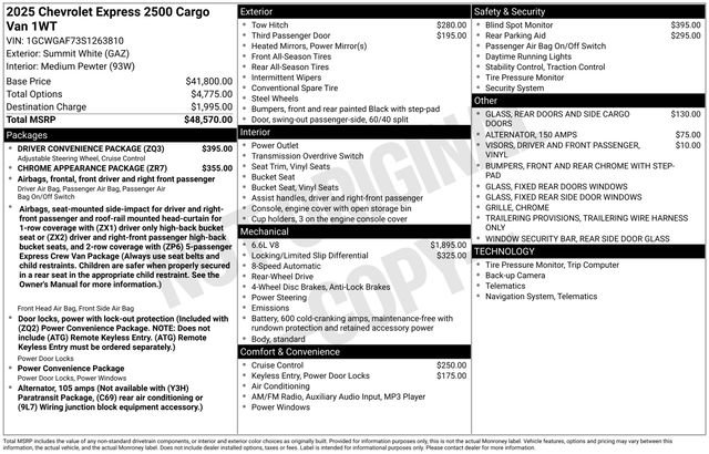New 2025 Chevrolet Express 2500 Work Van 3D Cargo Van w/ Driver Convenience Package RWD image 4