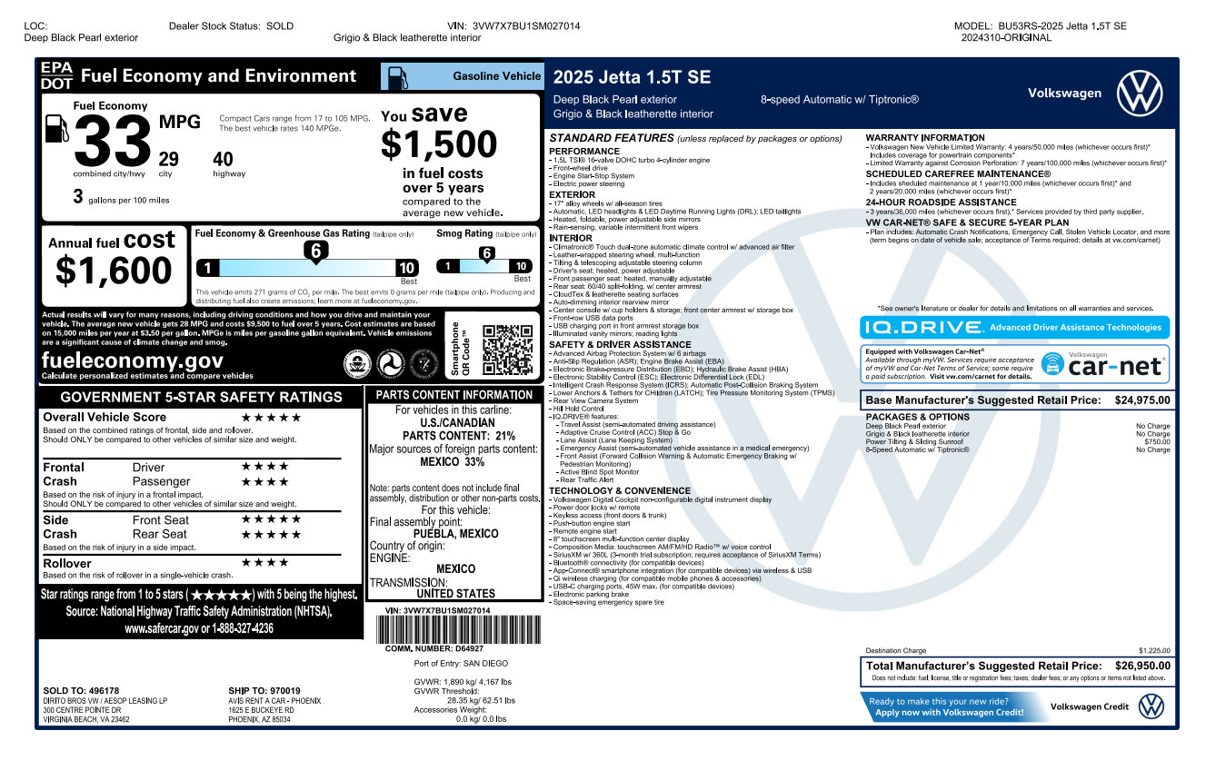 Used 2025 Volkswagen Jetta SE FWD image 30
