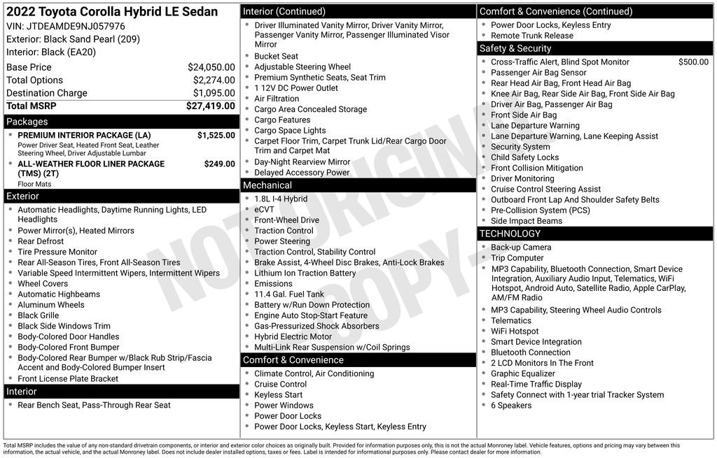 Used 2022 Toyota Corolla LE w/ Premium Interior Package FWD image 11