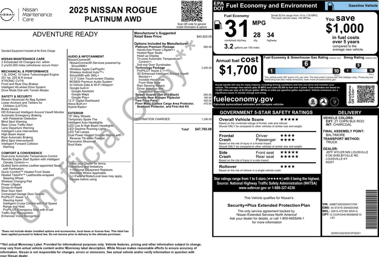 Used 2025 Nissan Rogue Platinum w/ Tech Package AWD/4WD image 53