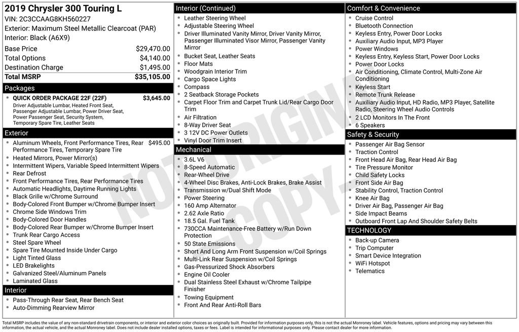 Used 2019 Chrysler 300 Touring L w/ Quick Order Package 22F image 25