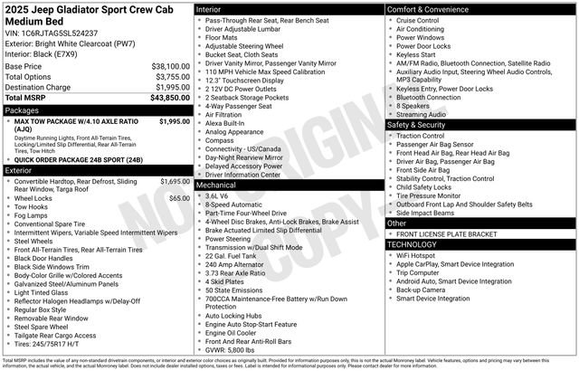 Used 2025 Jeep Gladiator Sport AWD/4WD image 1