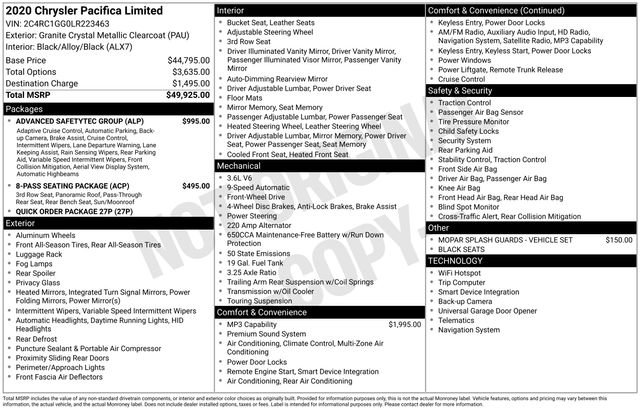 Used 2020 Chrysler Pacifica Limited w/ Advanced Safetytec Group image 52